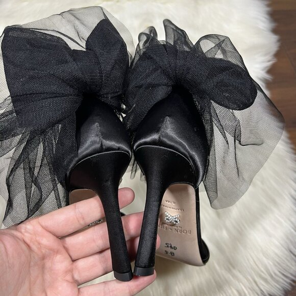 Antonio Melani Born On Fifth Size 8.5 M Black Satin Elle Tulle Bow Back Heels - Picture 9 of 13